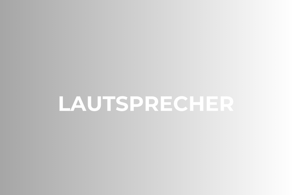 Weißer Text mit der Aufschrift "LAUTSPRECHER" ist auf einem Hintergrund mit grauem bis weißem Farbverlauf zentriert.
