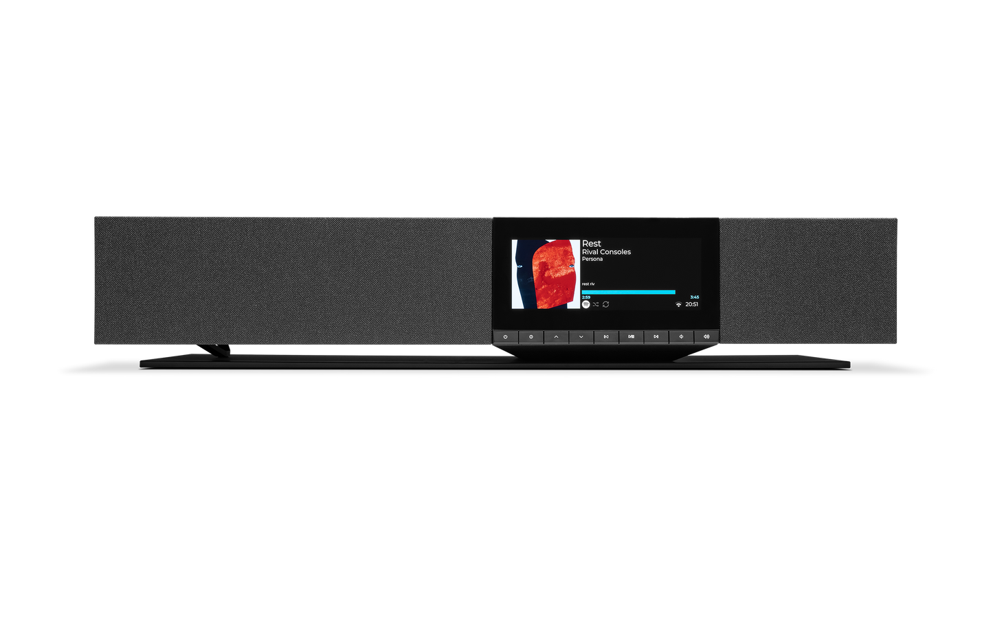 Das Cambridge Audio EVO ONE All-in-One in Schwarz ist ein Stereo-System mit kabellosem Premium-Lautsprecher, zentralem Display für Album-Artwork, Playback-Steuerung und zwei großen Boxen für raumfüllenden Klang.