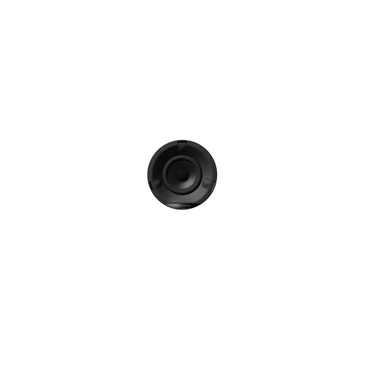 Ein weißer Bowers & Wilkins CCM632 Deckeneinbaulautsprecher mit einem Full-Range-Treiber ist von oben zu sehen, zentriert auf einem schlichten weißen Hintergrund.