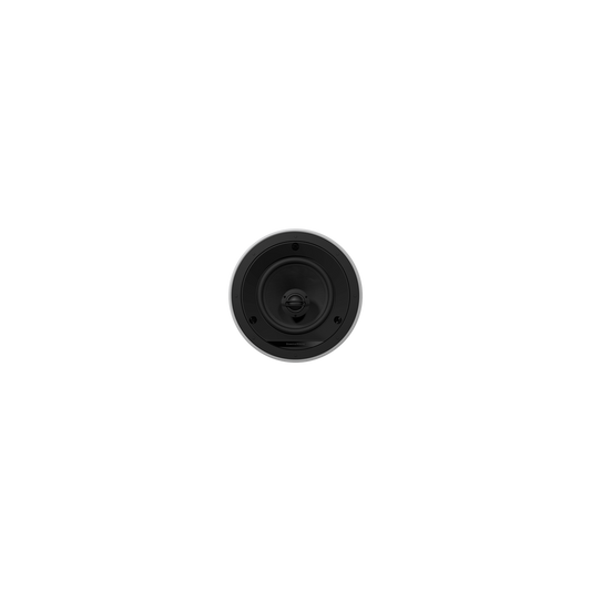 Ein einzelnes weißes Bowers & Wilkins CCM665 Deckeneinbaulautsprecher-Stück ist auf einem schlichten weißen Hintergrund zentriert, so dass der Konus und die Schrauben sichtbar sind. Es gewährleistet eine einfache Installation sowie hervorragende Klangqualität.