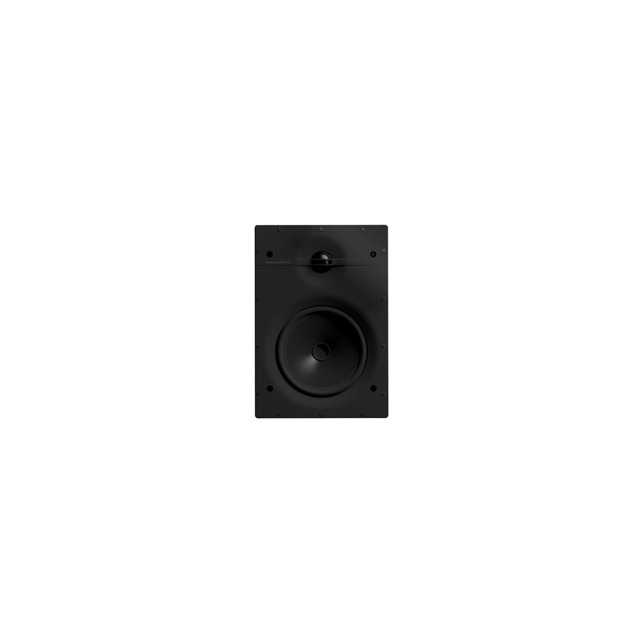 Der Bowers & Wilkins CWM362 Wandeinbaulautsprecher Stück in Weiß, rechteckig designt mit sichtbarem Woofer und Tweeter, steht vor weißem Hintergrund und demonstriert beeindruckende Klangqualität.