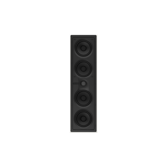 Der Bowers & Wilkins CWM7.4 S2 Wandeinbaulautsprecher in Weiß ist ein hoher, rechteckiger Lautsprecher mit fünf vertikal angeordneten Treibern und liefert beeindruckende Audioleistung für jedes Premium-Heimkino.