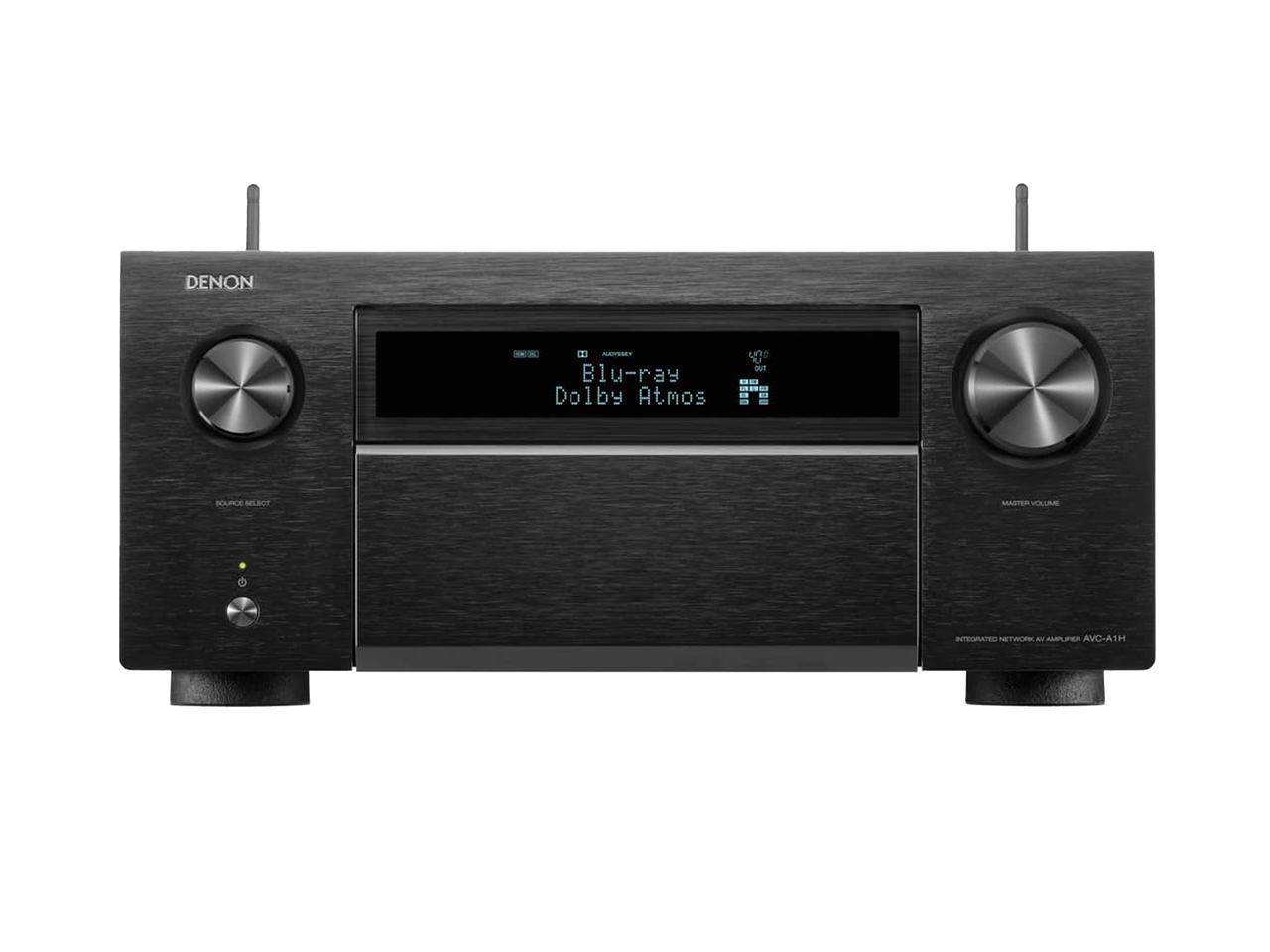 Der Denon AVC-A1H AV-Receiver in Schwarz bietet 8K-Auflösung, Dolby Atmos-Unterstützung, digitale Anzeige mit Blu-ray Wiedergabe, zwei große Bedienregler und ein gebürstetes Metallfinish - perfekt für jedes Heimkino.