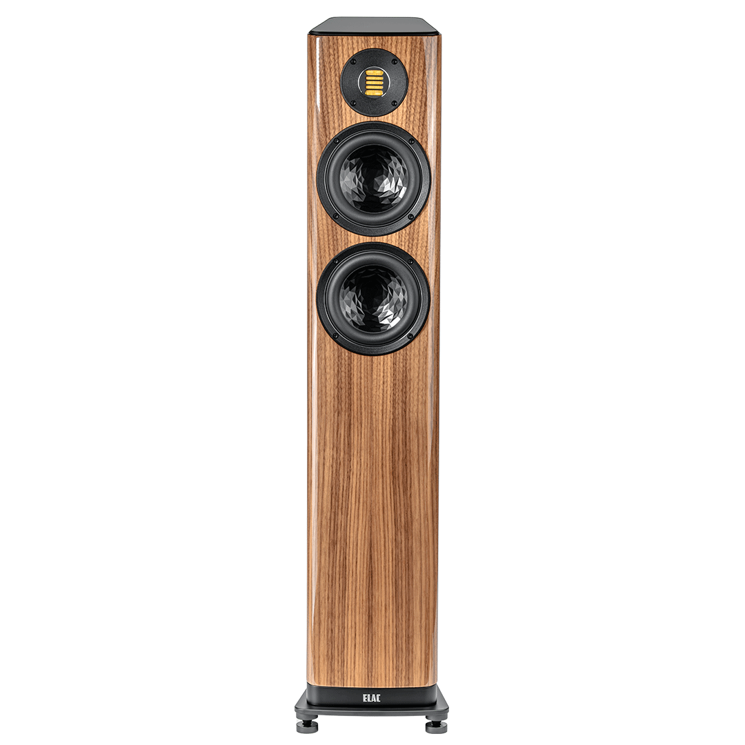 Der Elac Vela FS 407.2 Standlautsprecher Stück in Nussbaum Hochglanz ist ein hoher Standlautsprecher mit zwei großen runden Treibern und einem JET 6-Hochtöner auf der Oberseite, der fortschrittliche Klangtechnologie für überragende Klangqualität bietet.
