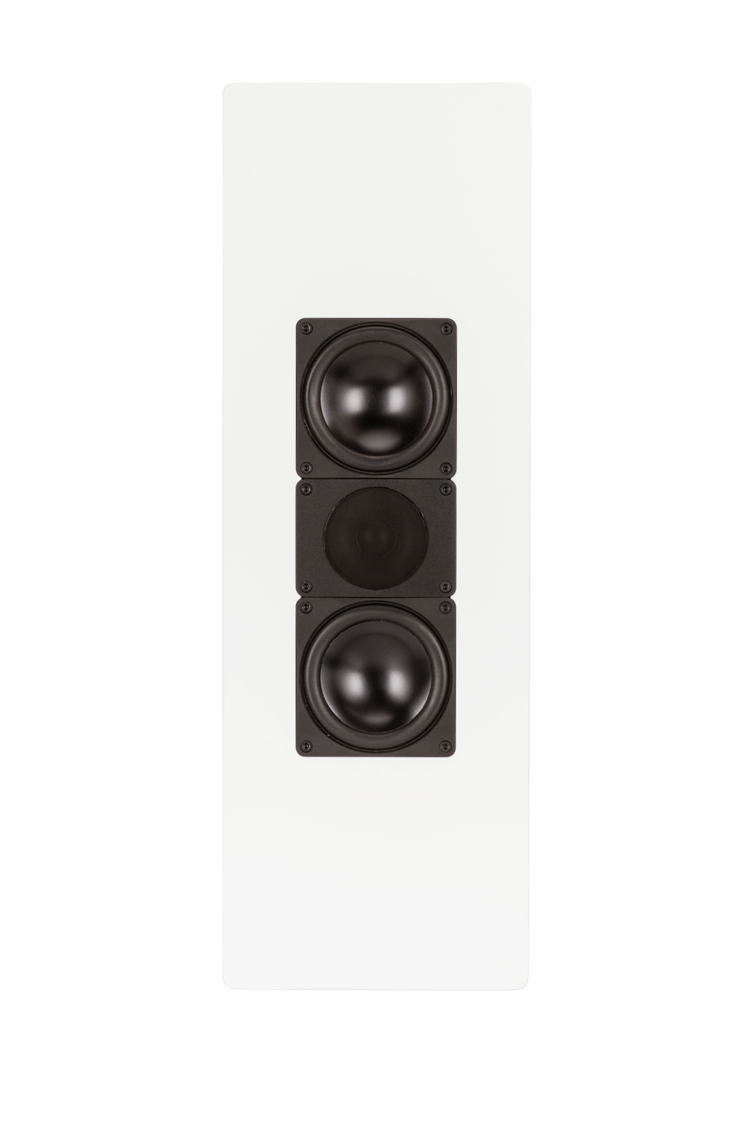 Der Elac WS 1465 On Wand-Lautsprecher Stück in Weiß Seidenmatt verfügt über drei schwarze runde Lautsprecher in einem schlanken vertikalen Rahmen. Sein minimalistisches, modernes Design passt zu jedem Raum und bietet gleichzeitig eine beeindruckende Klangqualität.