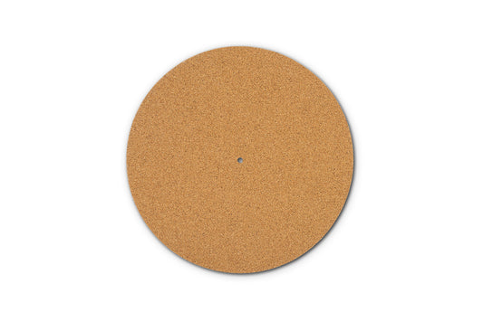 Die Pro-Ject Cork it in Kork ist eine runde Kork-Tellermatte mit einem kleinen Loch in der Mitte, perfekt für Vinyl-Liebhaber. Abgebildet auf einem schlichten weißen Hintergrund.