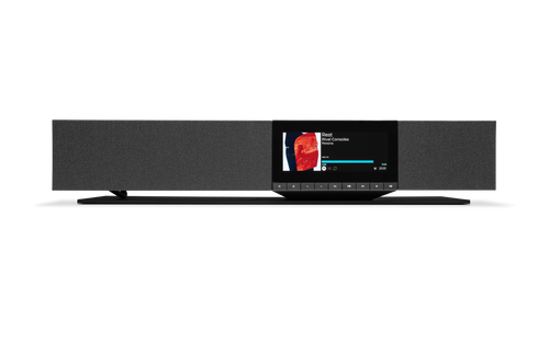 Das Cambridge Audio EVO ONE All-in-One in Schwarz ist ein Stereo-System mit kabellosem Premium-Lautsprecher, zentralem Display für Album-Artwork, Playback-Steuerung und zwei großen Boxen für raumfüllenden Klang.