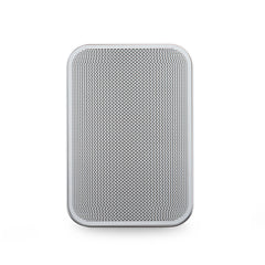 Ein rechteckiger, weißer Bluesound PULSE FLEX 2i Smart Speaker mit abgerundeten Kanten und einem perforierten Frontgitter wird vor einem schlichten weißen Hintergrund gezeigt. Einfach zu steuern über die BluOS Controller App.