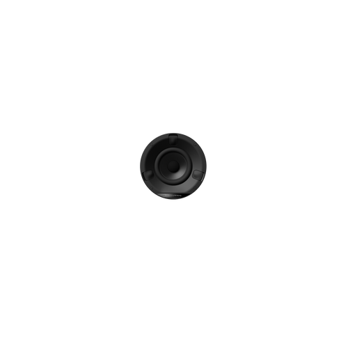 Ein weißer Bowers & Wilkins CCM632 Deckeneinbaulautsprecher mit einem Full-Range-Treiber ist von oben zu sehen, zentriert auf einem schlichten weißen Hintergrund.