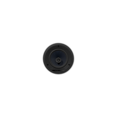 Ein weißer Bowers & Wilkins CCM682 Deckeneinbaulautsprecher Stück ist in einer weißen Decke montiert, direkt von unten betrachtet, mit Schatten, die den Kontrast um den Einbaulautsprecher erhöhen.