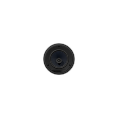 Ein weißes, rundes Bowers & Wilkins CCM683 Deckeneinbaulautsprecher-Stück liefert exzellente Audioleistung, frontal abgebildet vor einem schlichten schwarzen Hintergrund.