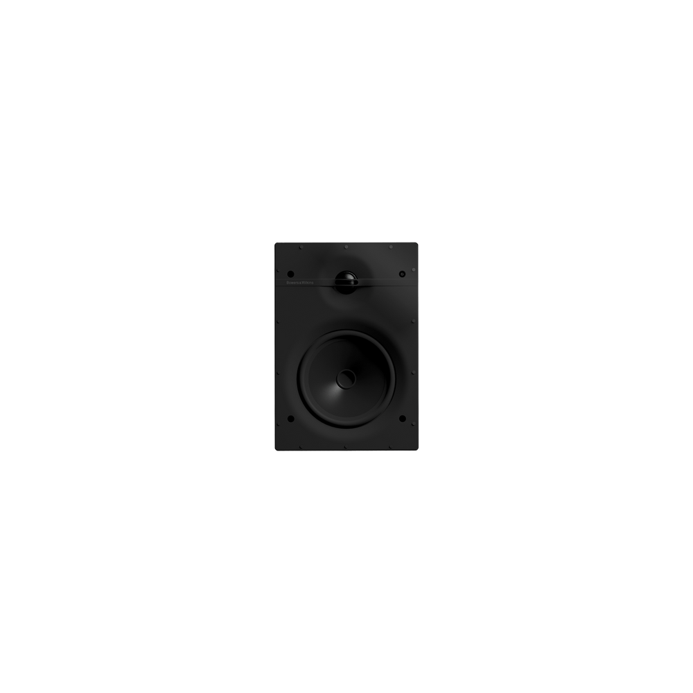 Der Bowers & Wilkins CWM362 Wandeinbaulautsprecher Stück in Weiß, rechteckig designt mit sichtbarem Woofer und Tweeter, steht vor weißem Hintergrund und demonstriert beeindruckende Klangqualität.