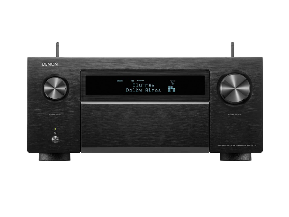 Der Denon AVC-A1H AV-Receiver in Schwarz bietet 8K-Auflösung, Dolby Atmos-Unterstützung, digitale Anzeige mit Blu-ray Wiedergabe, zwei große Bedienregler und ein gebürstetes Metallfinish - perfekt für jedes Heimkino.
