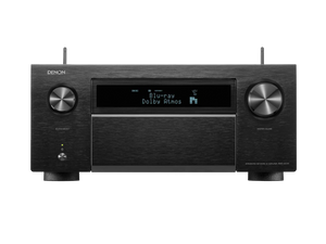Der Denon AVC-A1H AV-Receiver in Schwarz bietet 8K-Auflösung, Dolby Atmos-Unterstützung, digitale Anzeige mit Blu-ray Wiedergabe, zwei große Bedienregler und ein gebürstetes Metallfinish - perfekt für jedes Heimkino.