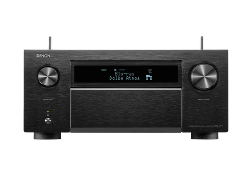 Der Denon AVC-A1H AV-Receiver in Schwarz bietet 8K-Auflösung, Dolby Atmos-Unterstützung, digitale Anzeige mit Blu-ray Wiedergabe, zwei große Bedienregler und ein gebürstetes Metallfinish - perfekt für jedes Heimkino.