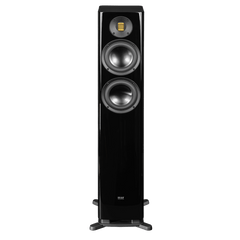 Der Elac Solano FS 287.2 Standlautsprecher Stück in Schwarz Hochglanz bietet musikalische Exzellenz mit zwei großen runden Treibern, einem eleganten rechteckigen Hochtöner oben und steht stabil auf einem soliden Sockel.