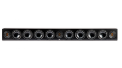 Die Elac Vertex III SB-VJ41L Passiv Soundbar in Schwarz Seidenmatt zeigt neun runde Lautsprechertreiber, darunter Crystal Cone Tieftöner und JET AMT-Technologie, vor einem schlichten Hintergrund.