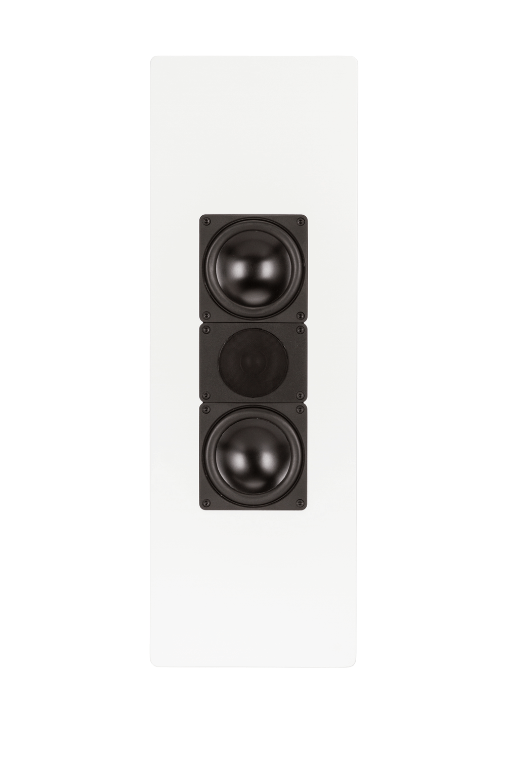 Der Elac WS 1465 On Wand-Lautsprecher Stück in Weiß Seidenmatt verfügt über drei schwarze runde Lautsprecher in einem schlanken vertikalen Rahmen. Sein minimalistisches, modernes Design passt zu jedem Raum und bietet gleichzeitig eine beeindruckende Klangqualität.