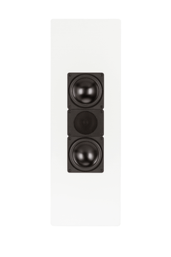 Der Elac WS 1465 On Wand-Lautsprecher Stück in Weiß Seidenmatt verfügt über drei schwarze runde Lautsprecher in einem schlanken vertikalen Rahmen. Sein minimalistisches, modernes Design passt zu jedem Raum und bietet gleichzeitig eine beeindruckende Klangqualität.