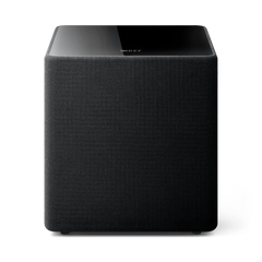 Die KEF Kube 10 MIE in Schwarz ist ein würfelförmiger Lautsprecher mit glänzender Oberfläche und Stoffseiten, kabellos integrierbar und angetrieben vom Music Integrity Engine für überlegenen Klang.