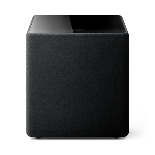 Die KEF Kube 10 MIE in Schwarz ist ein würfelförmiger Lautsprecher mit glänzender Oberfläche und Stoffseiten, kabellos integrierbar und angetrieben vom Music Integrity Engine für überlegenen Klang.