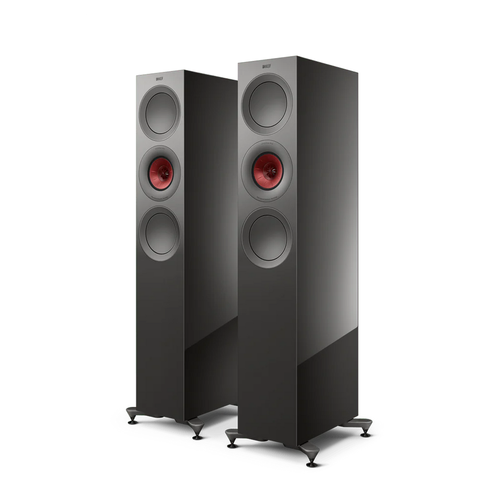 Die KEF R7 Meta Standlautsprecher Paar sind hohe, moderne Lautsprecher in Titanium Gloss, die mit drei kreisförmigen Treibern und einem zentralen Uni-Q® Treiber für eine verbesserte Audioleistung ausgestattet sind.