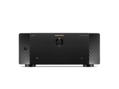 Frontansicht der Marantz AMP 10 AV-Endstufe in Schwarz mit zentralem, rundem Display, Marantz-Logo darüber und Ein/Aus-Tasten an beiden Seiten - ideal für ein erstklassiges Heimkinoerlebnis.