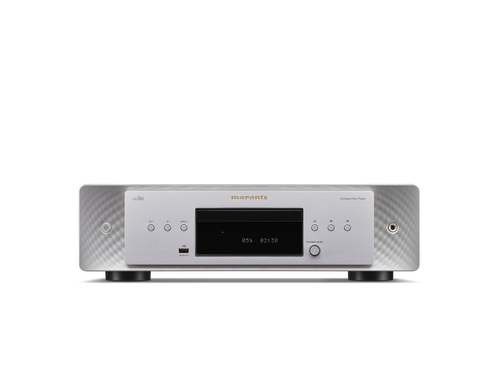Der Marantz CD 60 CD-Player in Silber-Gold verfügt über ein zentrales Display, Bedientasten, einen USB-Anschluss und eine Kopfhörerbuchse an der Vorderseite und bietet dank der fortschrittlichen HDAM-Schaltung eine hervorragende Audioqualität.