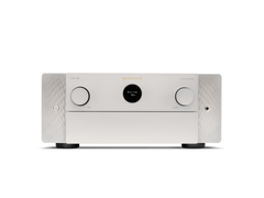 Der Marantz Cinema 40 AV-Receiver in Silber-Gold verfügt über ein zentrales Display, zwei große seitliche Knöpfe und ein minimalistisches Design - ideal für immersive Dolby Atmos Heimkino-Audio-Erlebnisse.