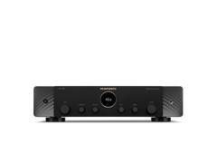 Der Marantz Stereo 70s Verstärker in Schwarz mit zentralem Digitaldisplay (zeigt 40.0), mehreren Reglern und modernem Design auf weißem Hintergrund - ideal für hochauflösende Audioqualität im Home Entertainment.